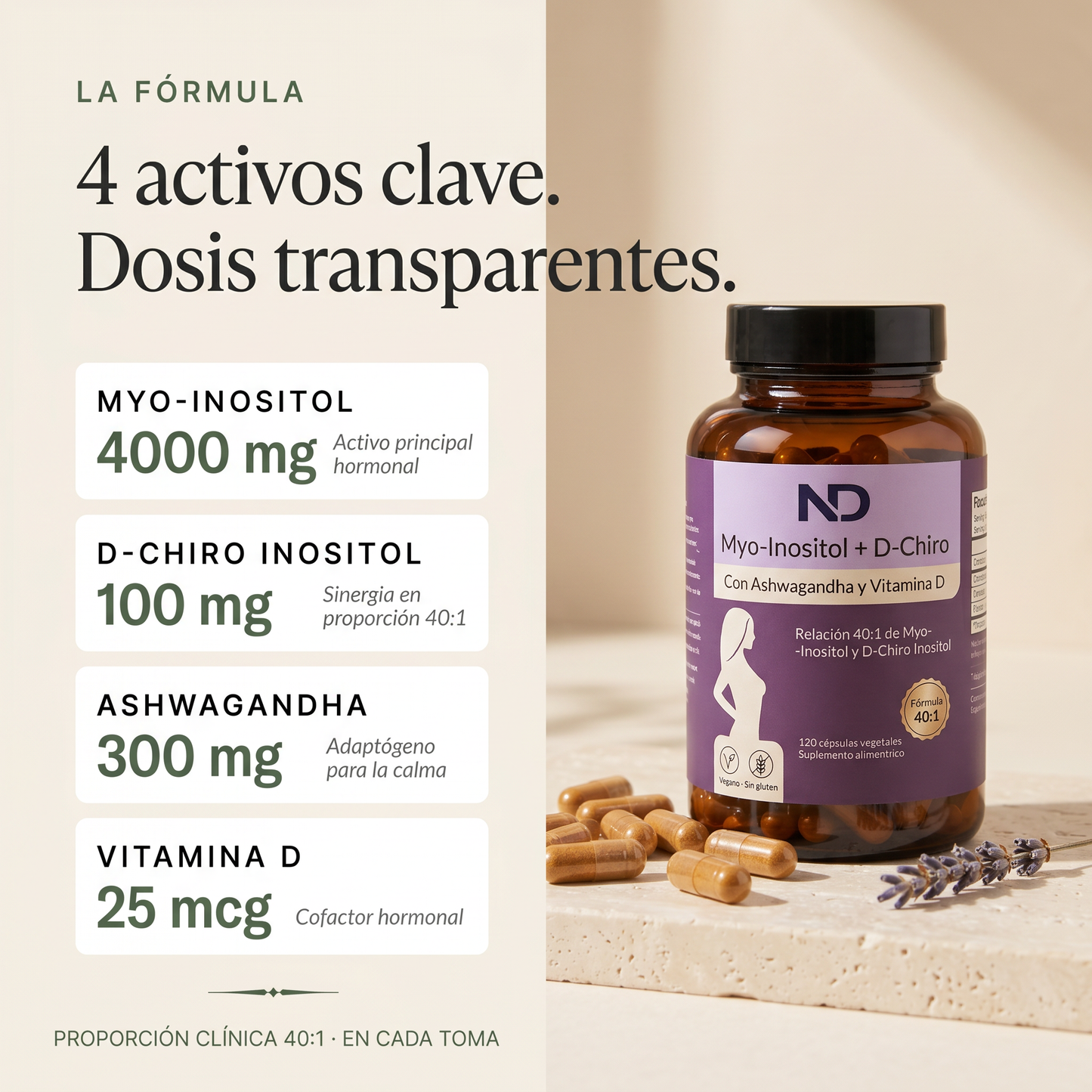 Myo-Inositol + D-Chiro 40:1 con Ashwagandha y Vitamina D