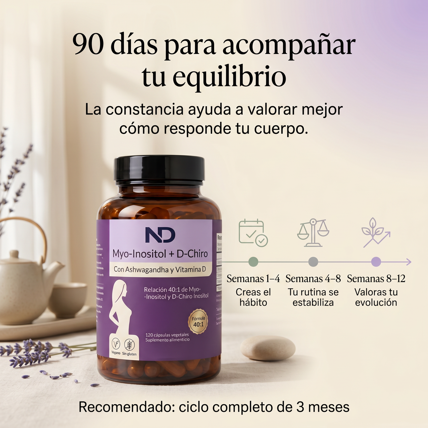 Myo-Inositol + D-Chiro 40:1 con Ashwagandha y Vitamina D